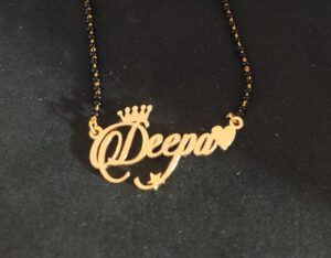 CUSTOMIZED / Personalized single NAME MANGALSUTRA WITH CROWN,HEART,STAR Pendant | Keychain | With Ur name | Or Love One Name With 18k Gold Plating And laser Engraved Finish