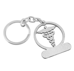 Stainless Steel Doctor Logo With Name Customized Keychain, Silver round