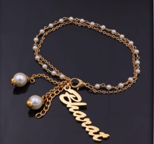 White Pearl with chain Name Bracelet