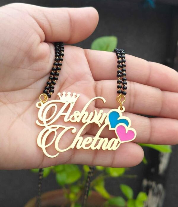 personalized heart Mangal sutra with colorful