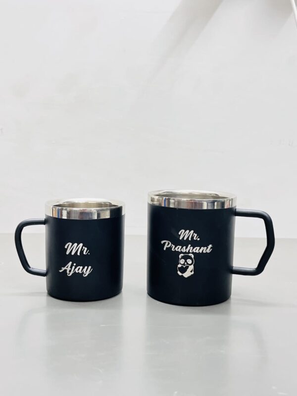 Customized Stainless Steel Black Mug Set (2 Pcs) for Husband and Wife – Personalized Couple Gift