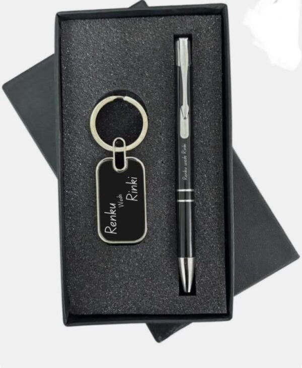 Customized Black Metal Pen & Keychain Combo Personalized Name Gift