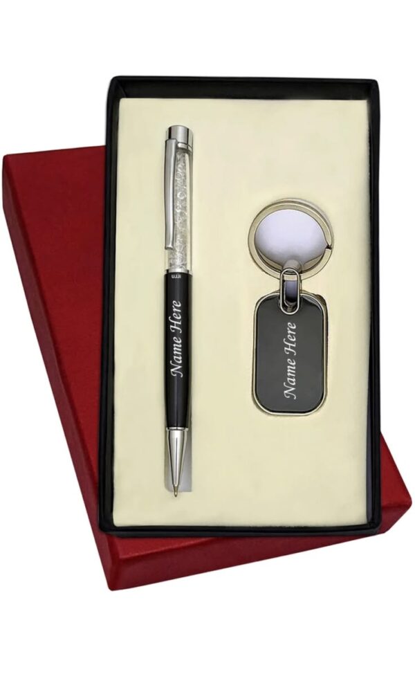 Personalized Black Diamond Pen with Metal Keychain Combo