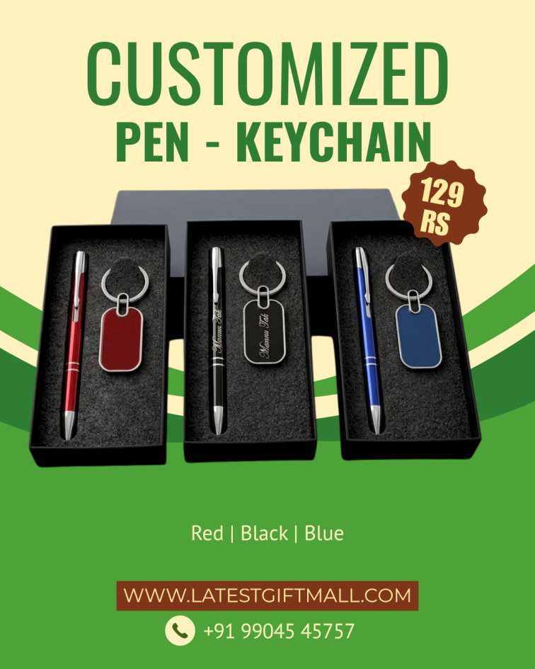 Customized Metal Pen & Keychain with Name | Personalized Gift Set
