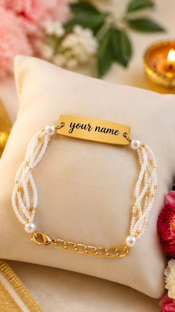 Moti Name Bracelet for Girls Personalized Bhabhi Rakhi with Name Latest Gift Mall