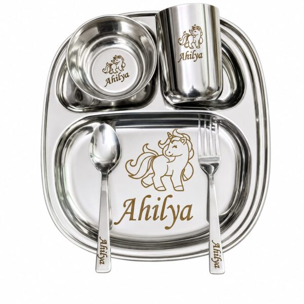 Customized thali Set with Name oval shape, Stainless steel ( 5 pis)